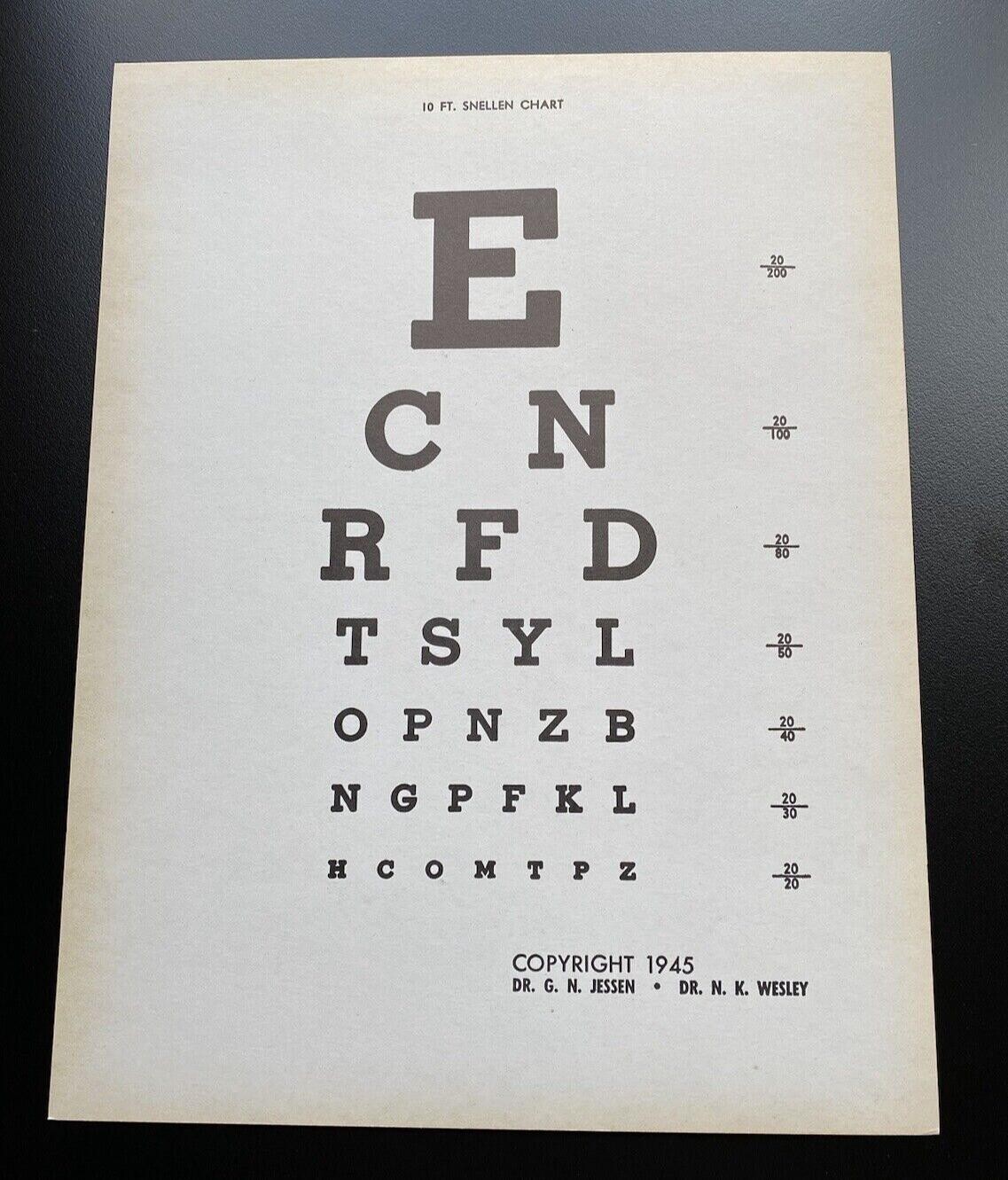 Vintage 1945 Vision Eye Chart Test Dr. George Jessen & Dr. Newton K. Wesley