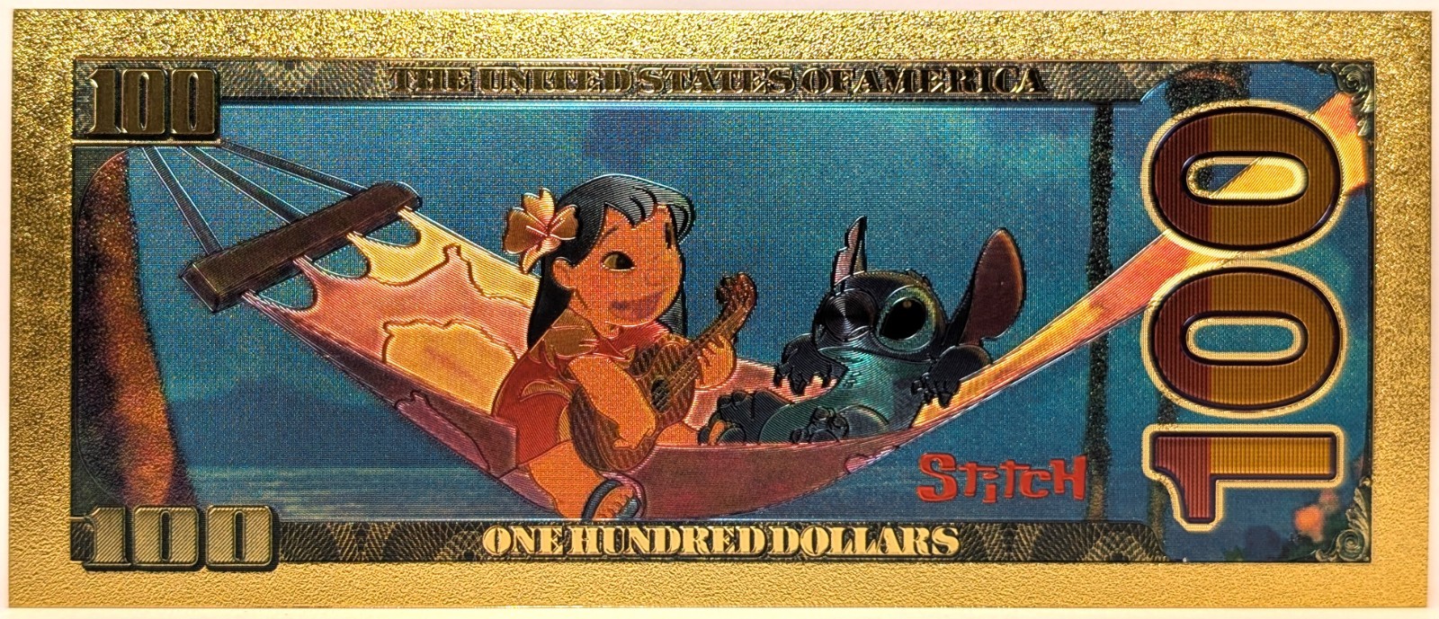 Stitch Lilo & Stitch Disney $100 Dollar 24K Gold Foil Plated Note Bill - XX117