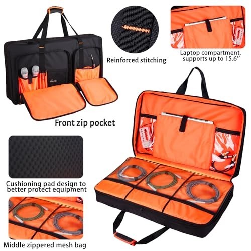 DJ Controller Case with Thick EVA Padding, Fits 15.6" Laptops, Adjustable Strap,