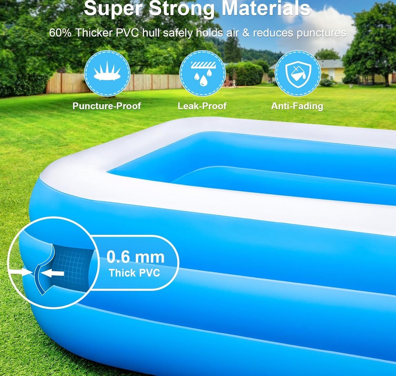 Large Inflatable Pool for Adults, 165'' x 76'' x 22'' Big Inflatable Swimming...