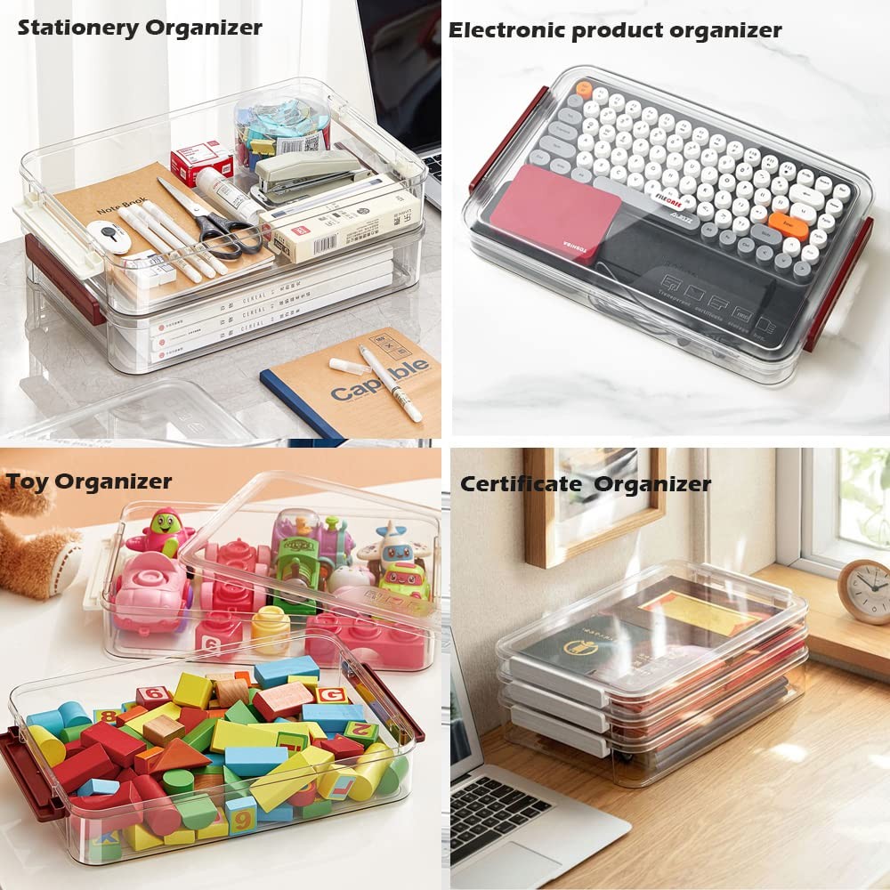 2 Pack Document Storage Clear Plastic Boxes with Lids Stackable Bins Paper