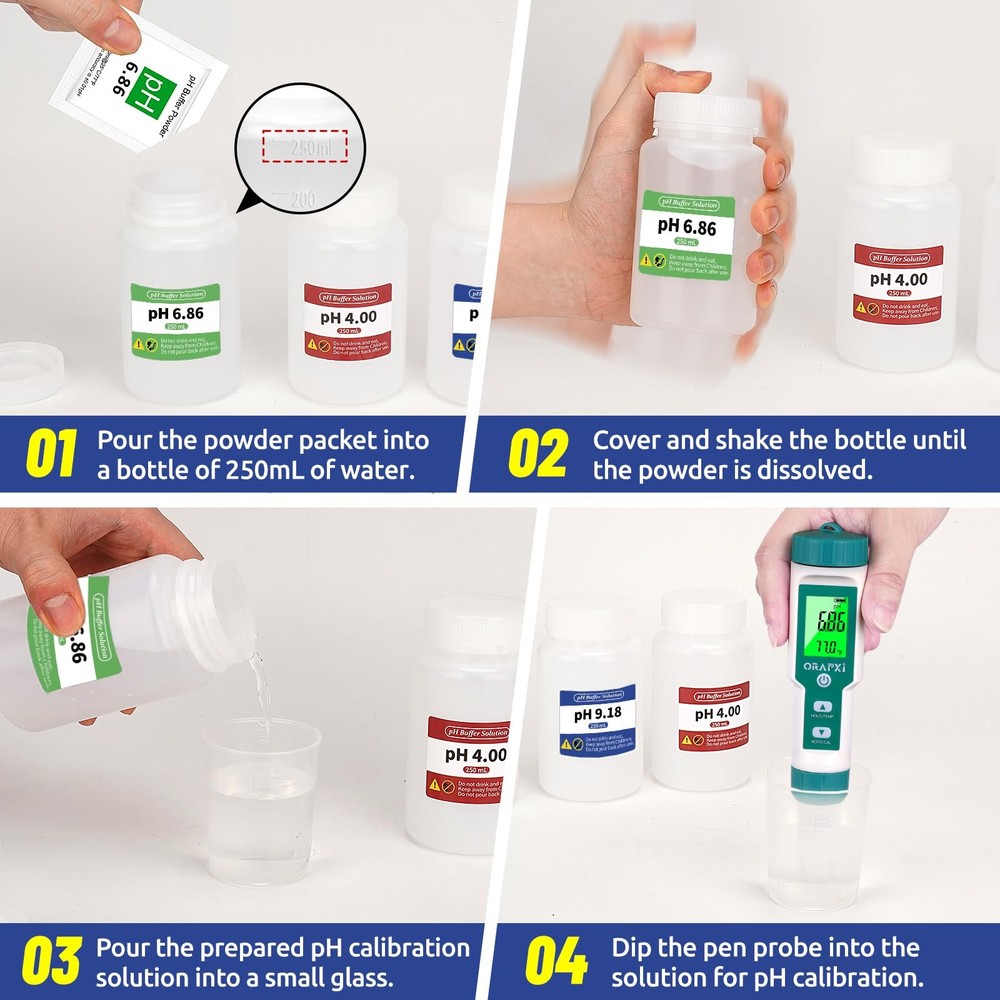 15 Pack pH Meter Calibration Solution Buffer Solution Powder for Precise & Ea...