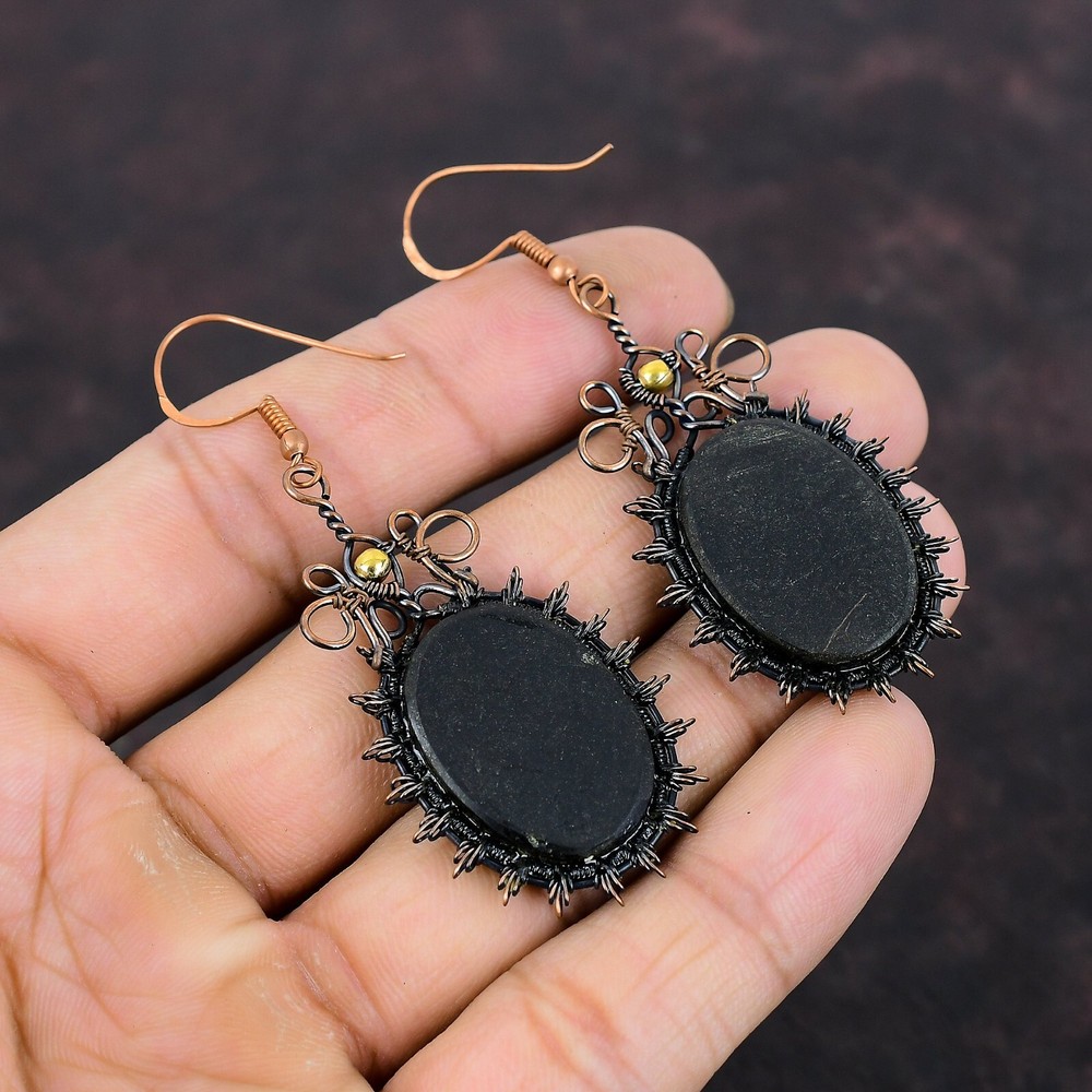 Abalone Shell Copper Valentine Gift Wire Wrapped Drop/Dangle Earrings 2.76"