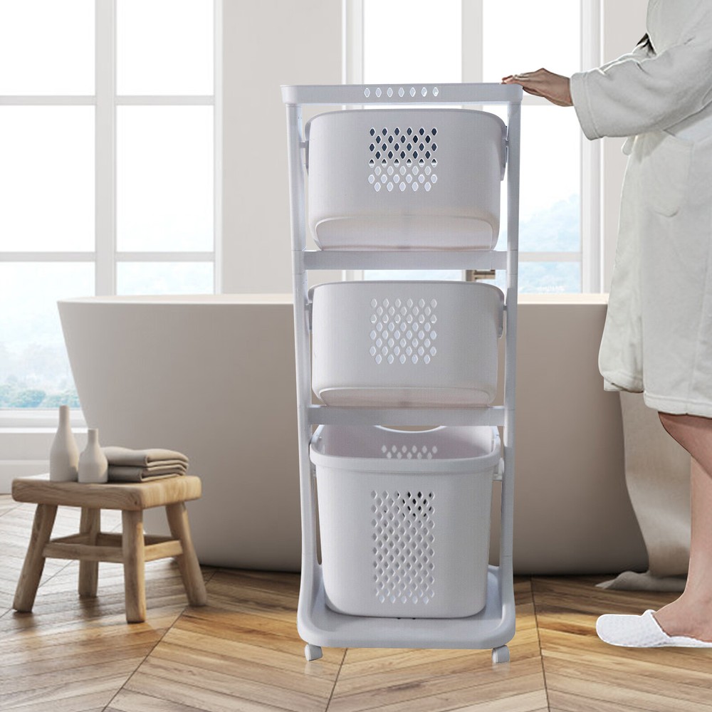 Laundry Storage Organizer w/ Wheels Movable Rolling Laundry Clothes Baskets Cart