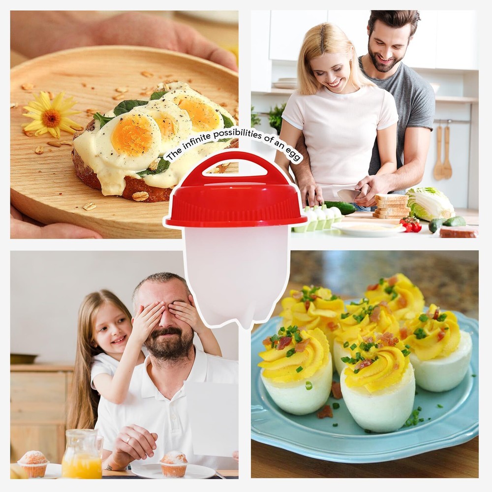 Hard Boiled Egg Maker 6-Piece Shell-Free Egg Cooker Set Non-Stick Easy-Clean ...