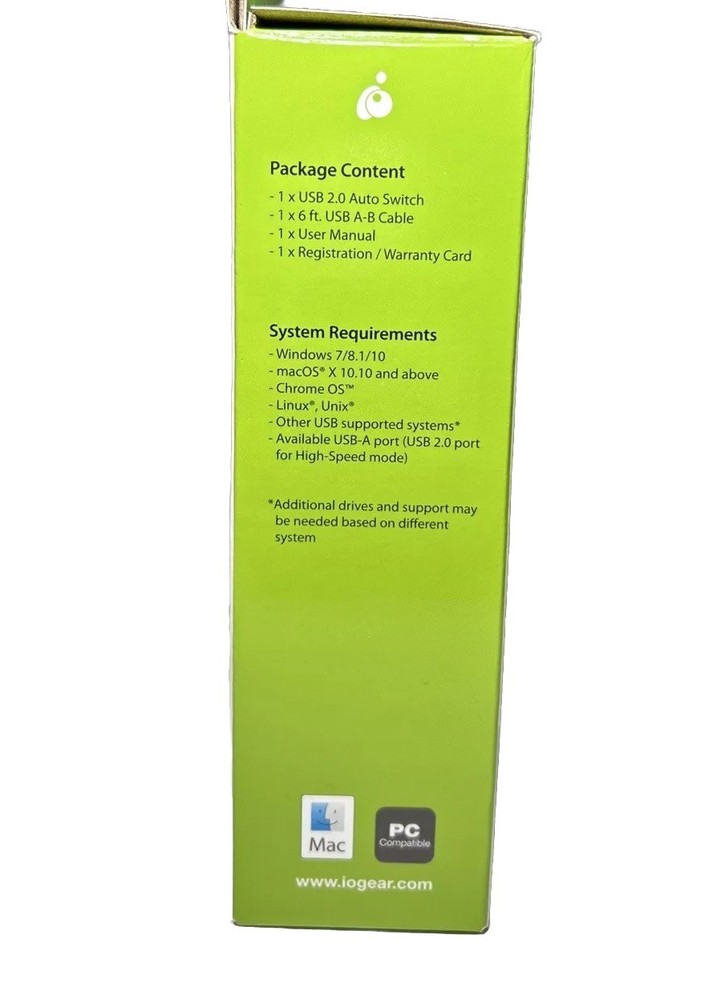 IOGEAR 2-Port USB 2.0 Automatic Printer Switch Model GUB231 - PC/MAC Compatible