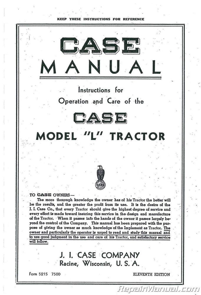 Case L Owners Operators Manual