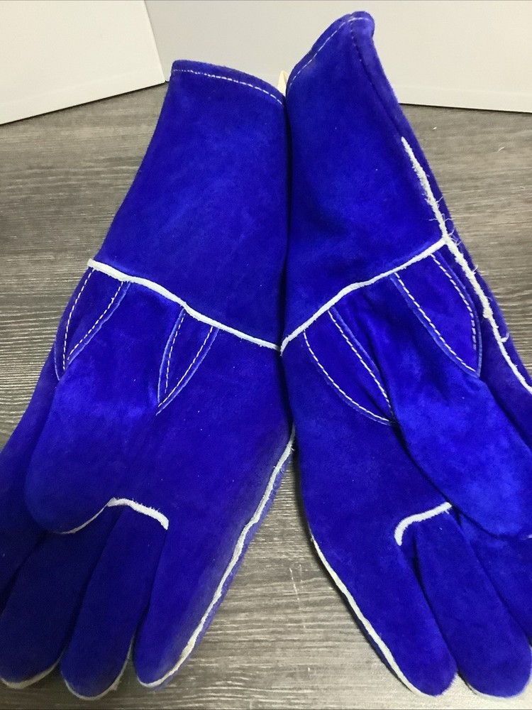 Weld-Tuf 7380K Work Gloves Premium Split Cowhide Leather Ranching Blue Large