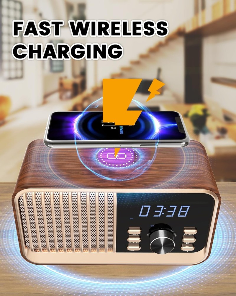MONODEAL Alarm Clock Radio with Fast Wireless Charging,Support Bluetooth 5.3/...
