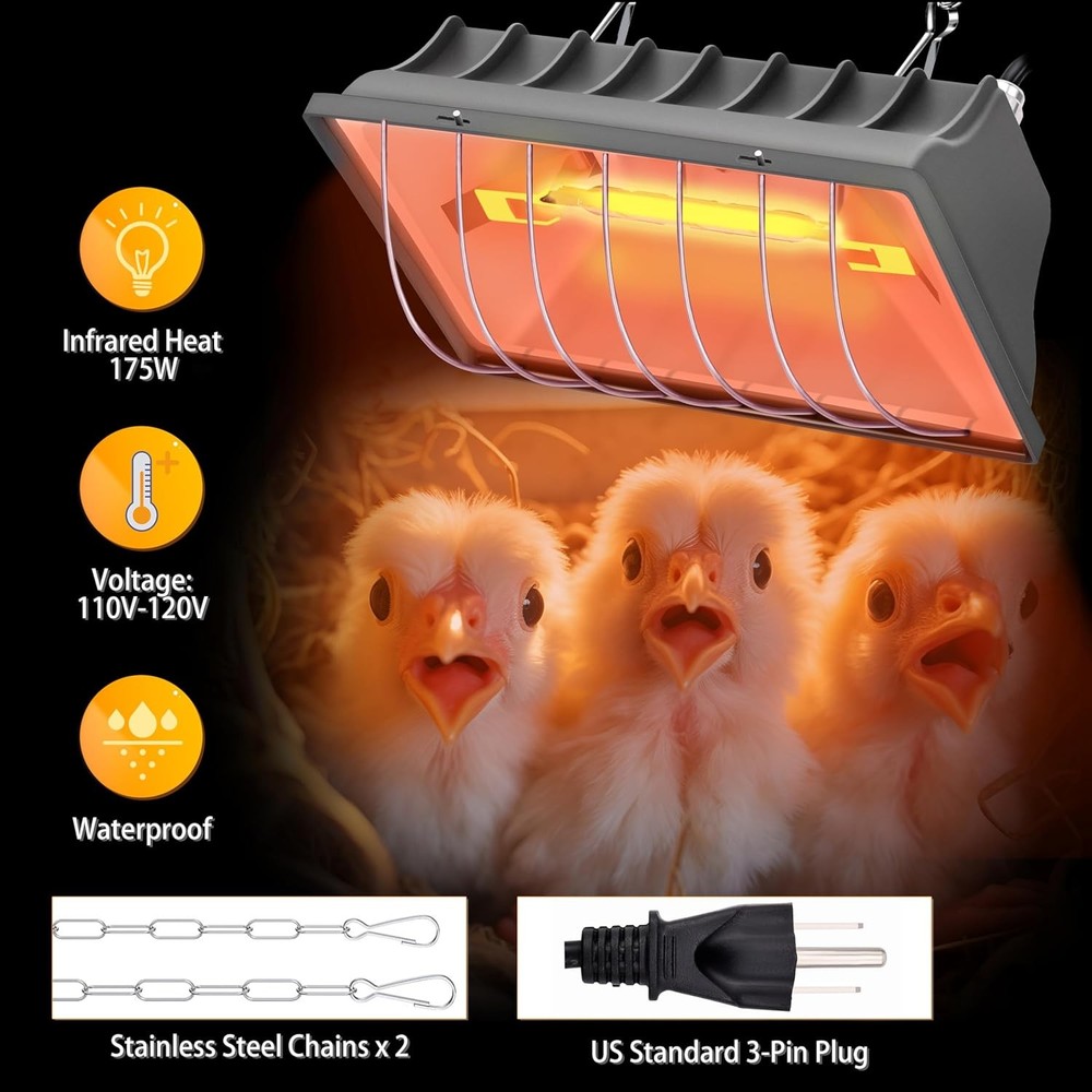 Chicken Brooder Heater Lamp 175W Heating Plate for Chicks Gray