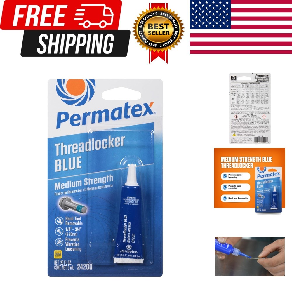 24200 Medium Strength Threadlocker Blue, 6 ml, Automotive Threadlocker For Pr...