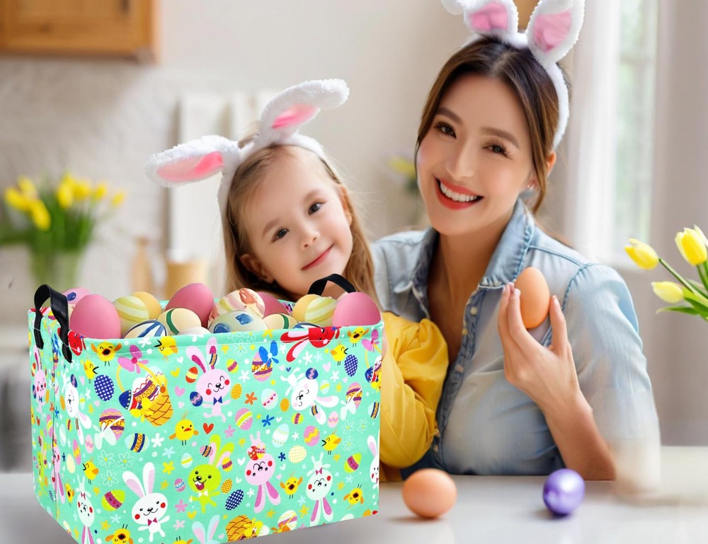 MYFLOCY Large Rectangular Easter Baskets Empty Waterproof Boy Toy Box Foldabl...