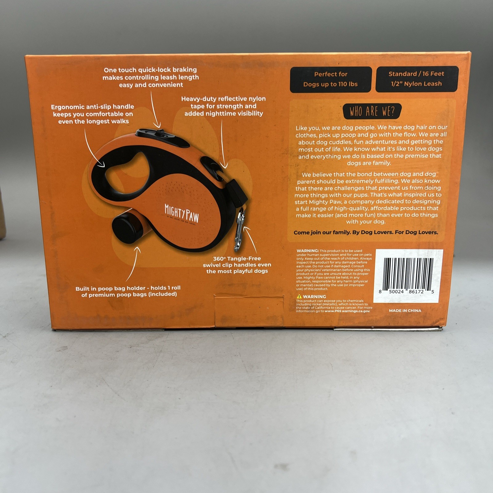 Mighty Paw 16' Retractable Dog Leash with Poop Bag Holder for All Breeds, Tape