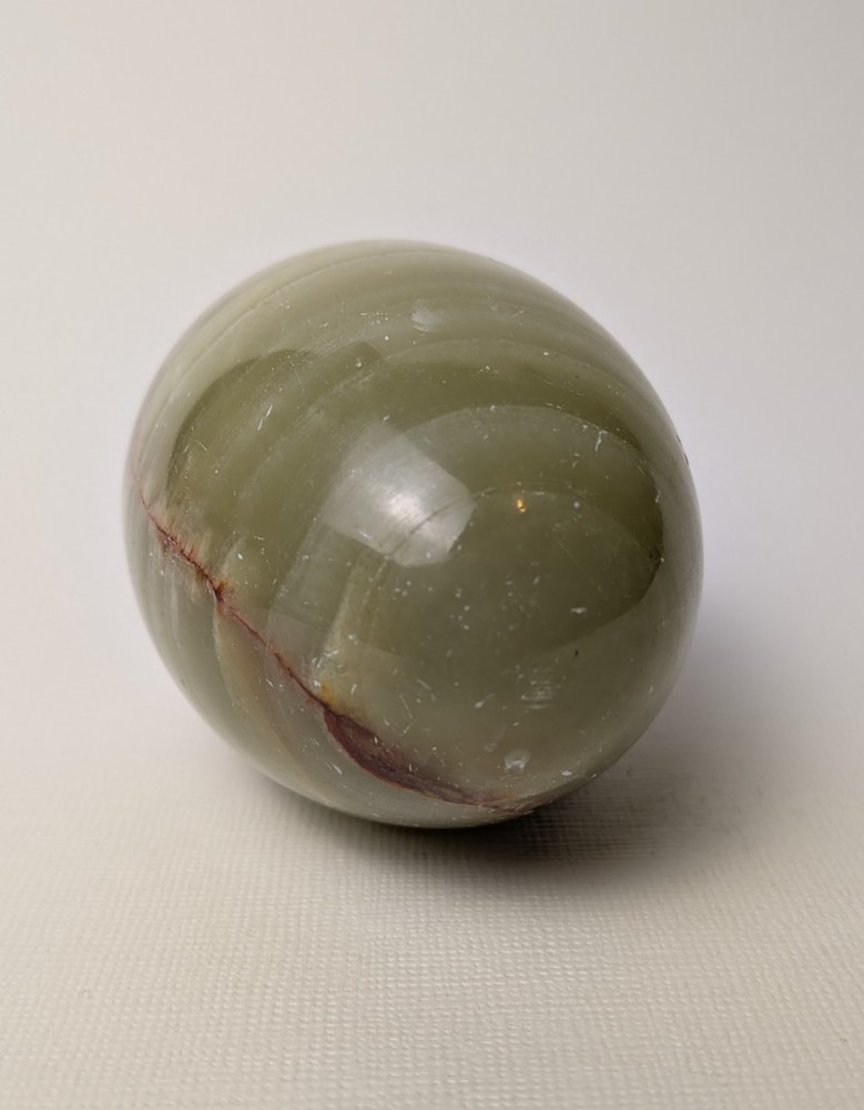 Vintage Polished Stone Egg – Olive Green w/ Natural Stripe Pattern – 2.75" Wide