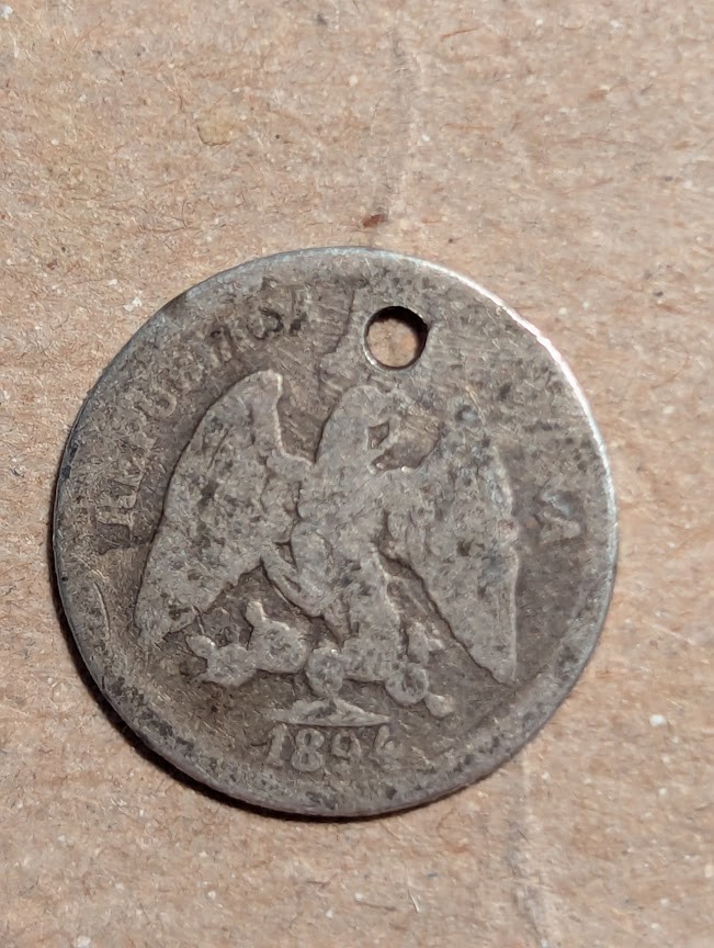1894 Mexico 5 Centavos Silver (holed)