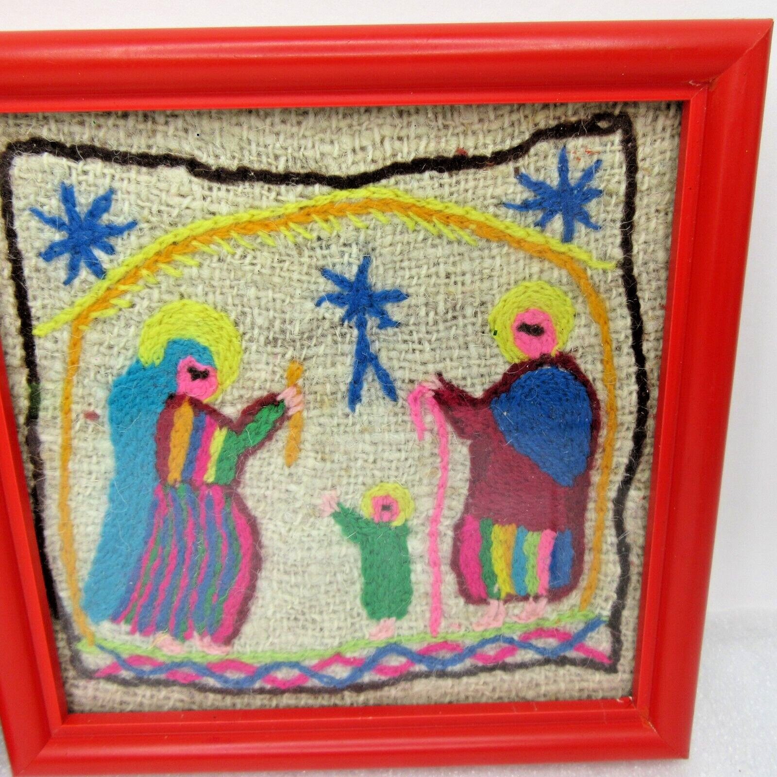 2 Peruvian Christmas NATIVITY scenes Needle Handcrafted Pictures folk art framed