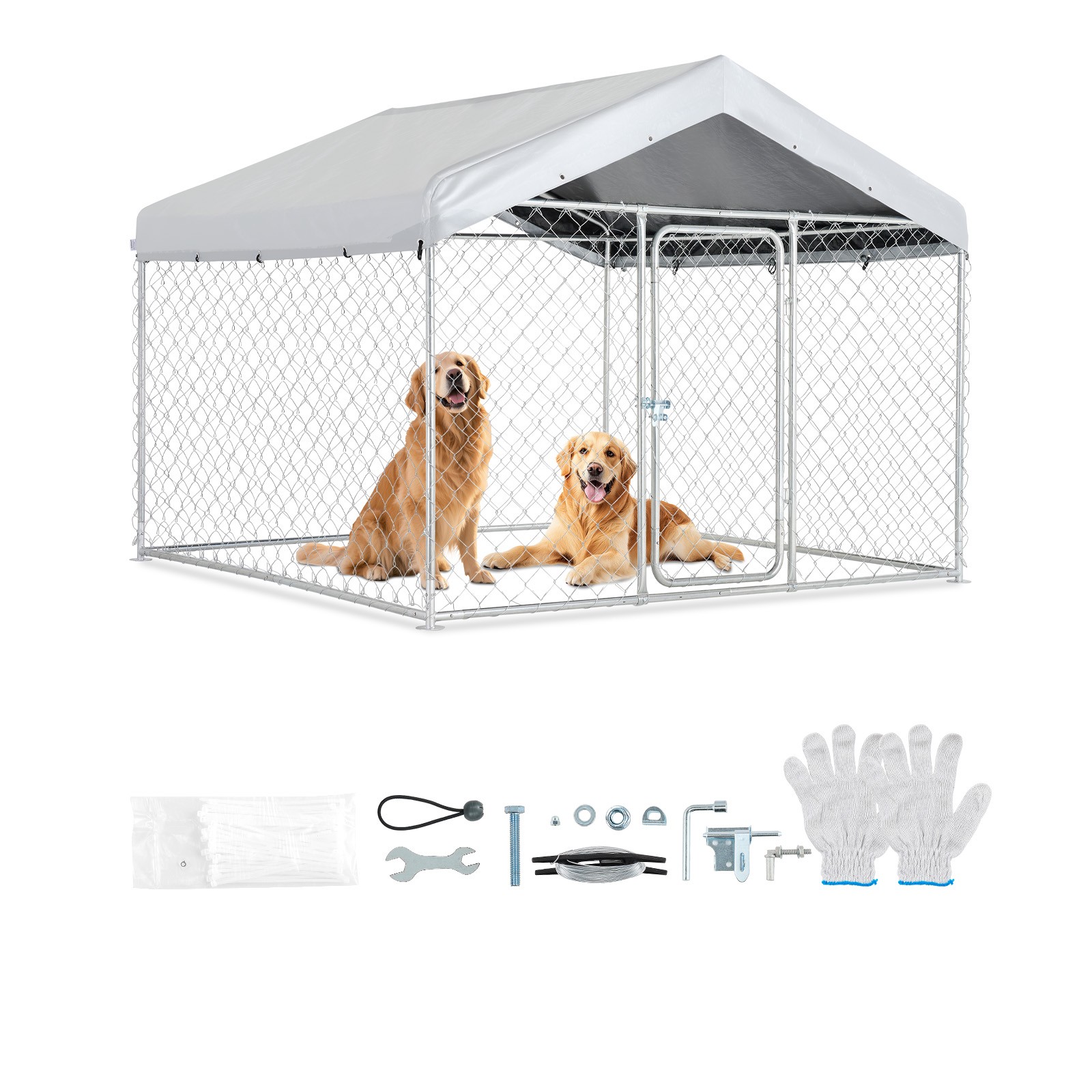 VEVOR Large Outdoor Dog Kennel with Lock & Cover 6.56x6.56x5.25 ft Heavy Duty