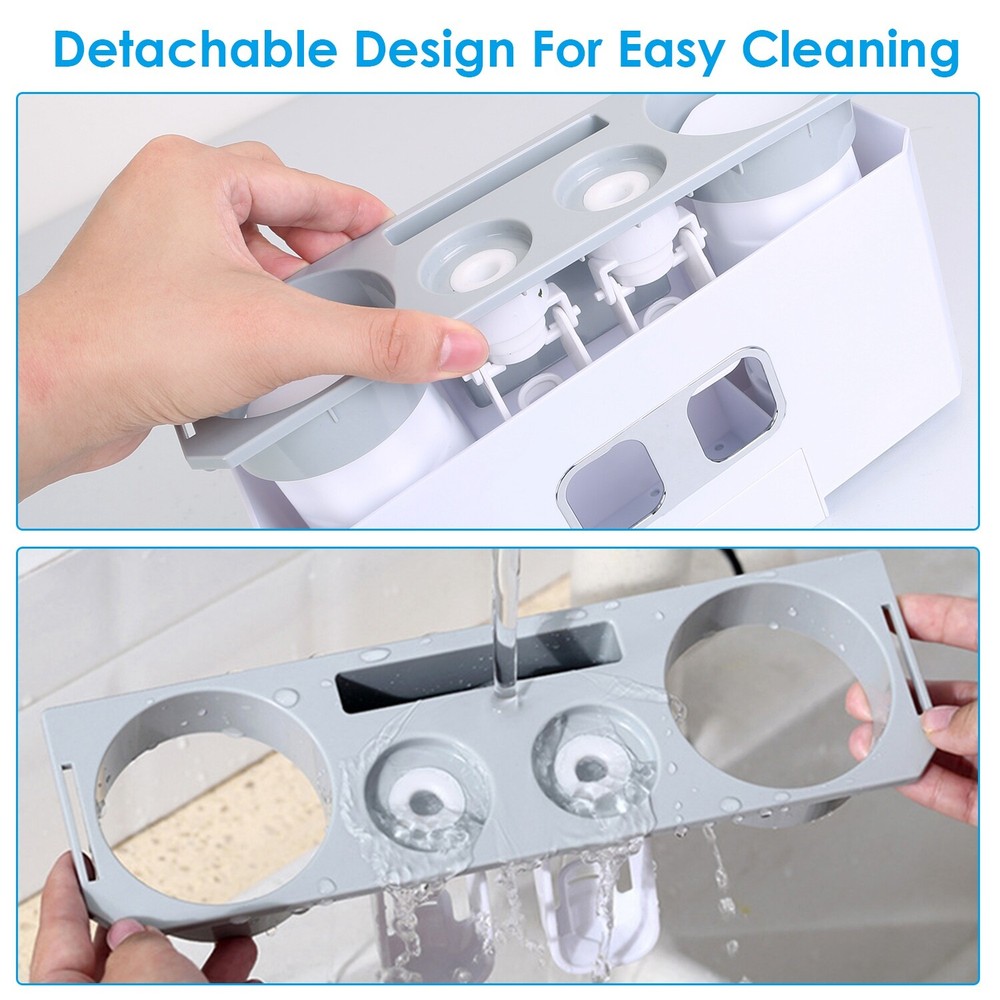Toothbrush Holder Automatic Toothpaste Dispenser with 5 Toothbrush Slots 2 Cups