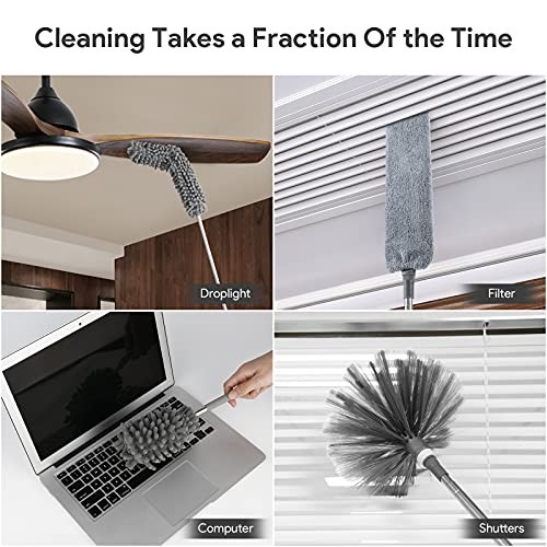 7 PCS Microfiber Feather Duster Set, Washable Bendable Cobweb Cleaner with 100"