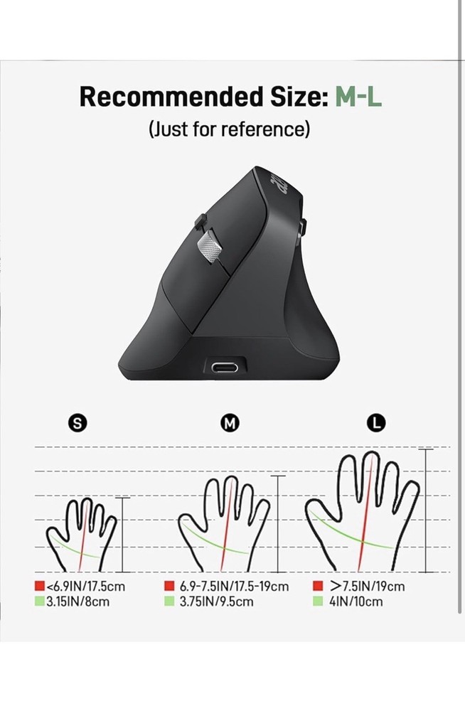 Acer Ergonomic Mouse Wireless, Adjustable DPI Vertical Mouse 1000/1200/1600