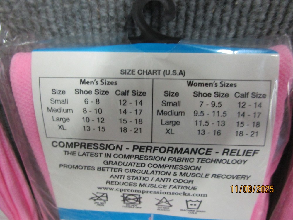 (4) Pair CPR Compression Socks Pink Size Large