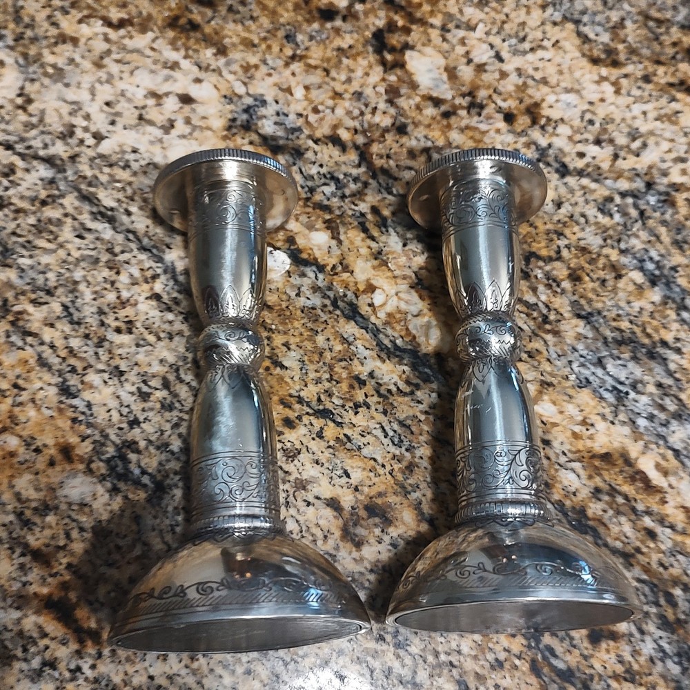 Brighton Silver Candle Holders Pair with Decorative Etching