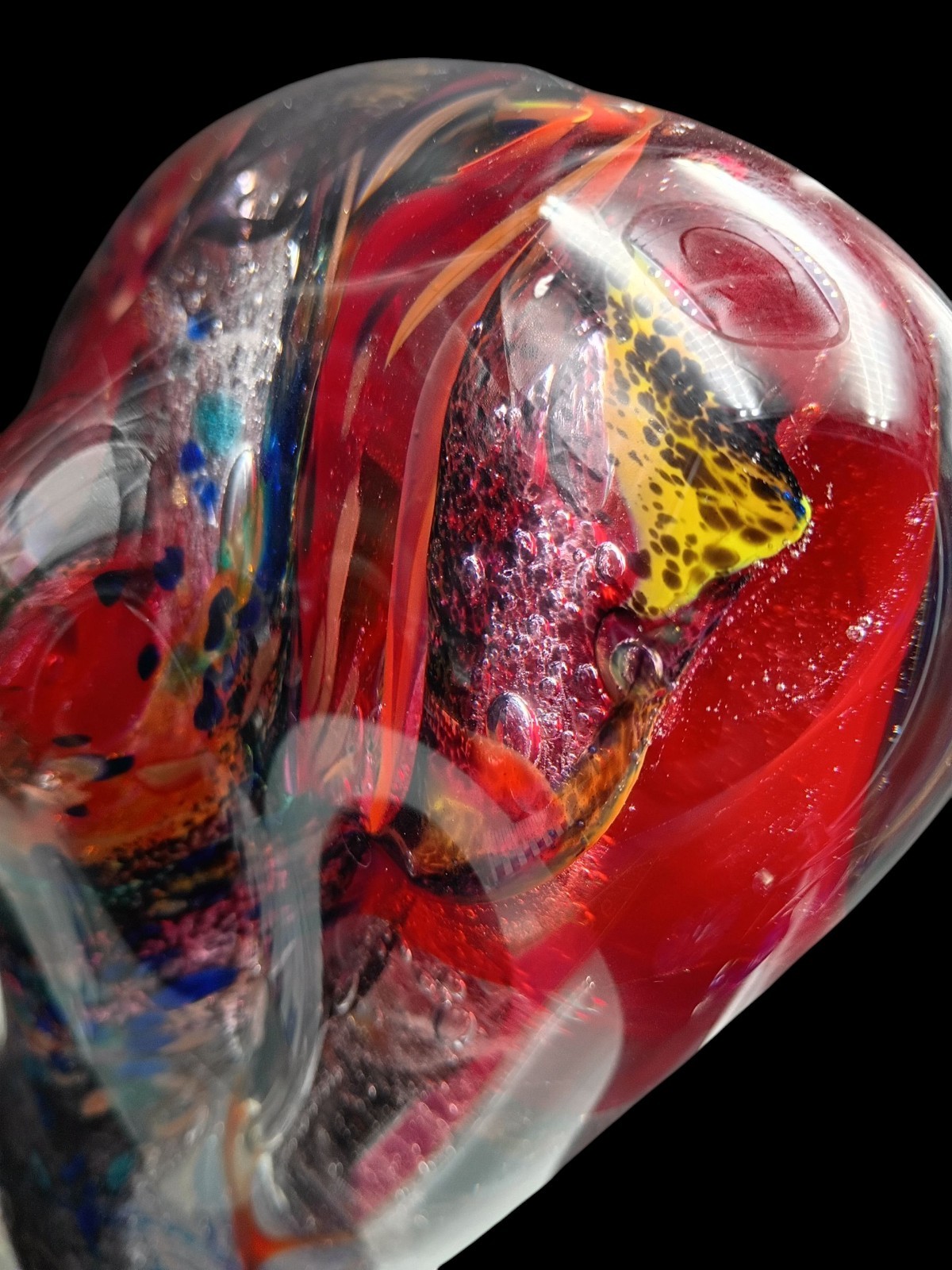 Art Glass Sculpture Hand Blown Clear Red Blue Large Vibrant Abstract Stunning Lg