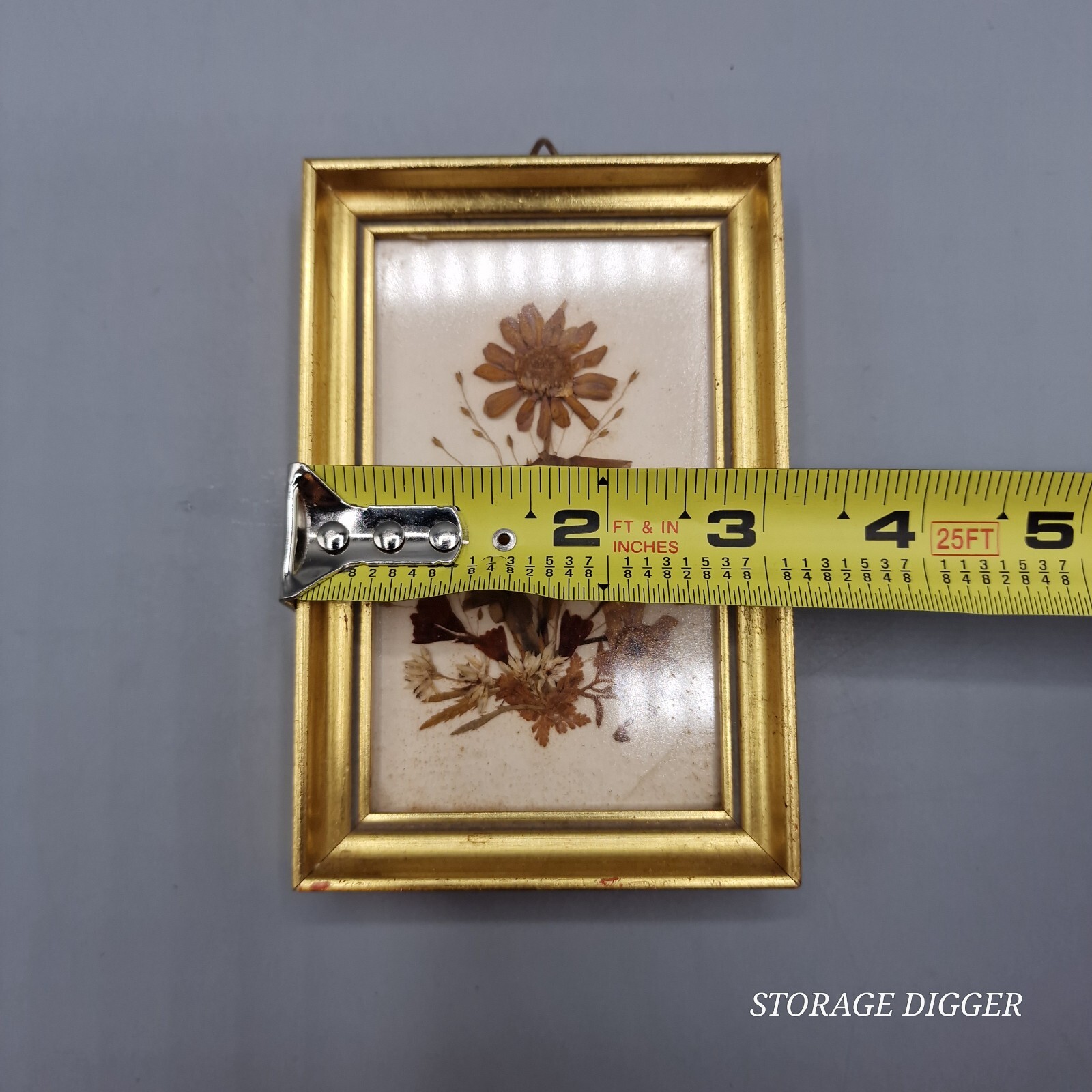 Vintage 1970's Reichlin Switzerland Pressed Dried Flowers Art Gold-Tone Frame