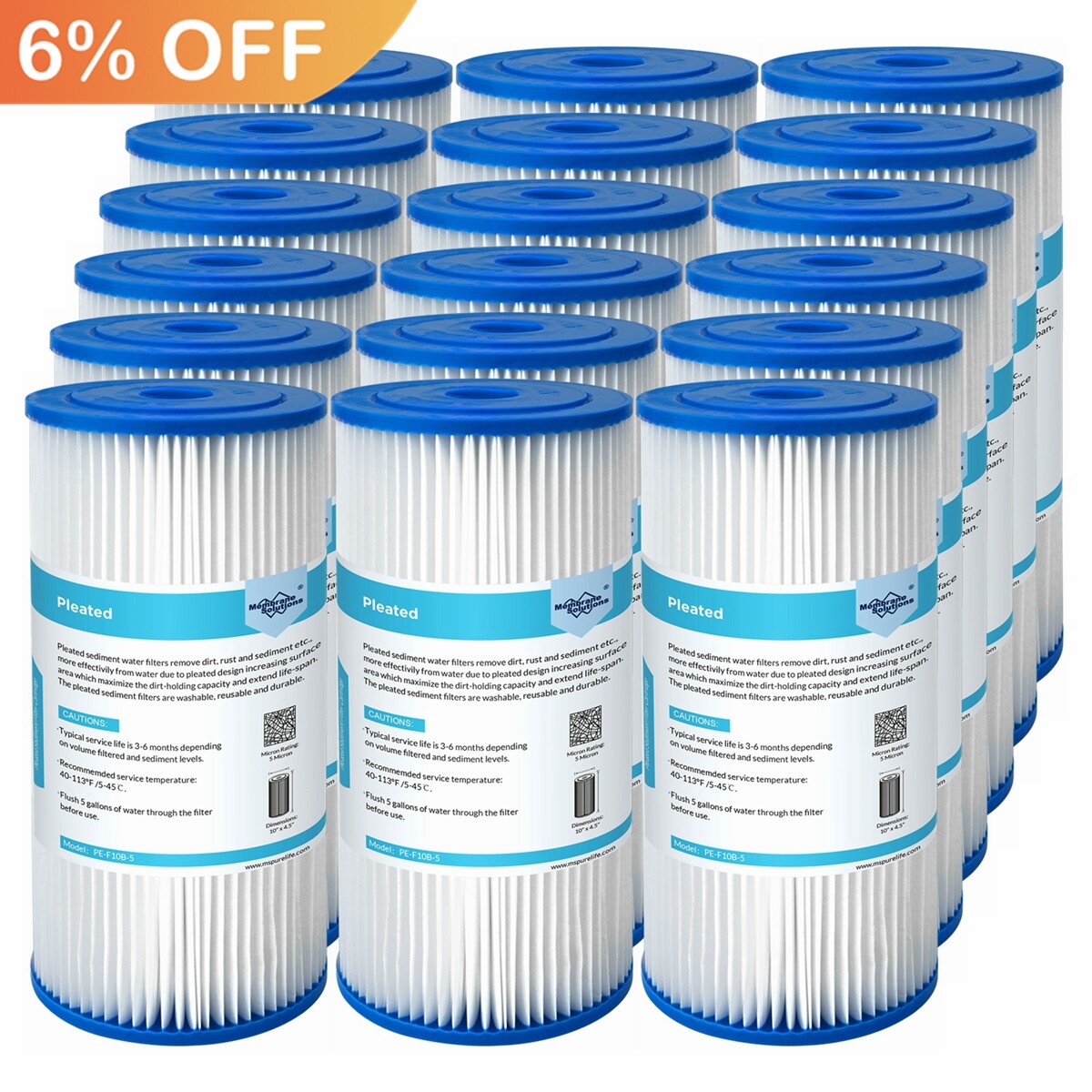 18 Pack 10" x 4.5" for Big Blue RO Sediment Pleated Water Filter 5/20/50 Micron