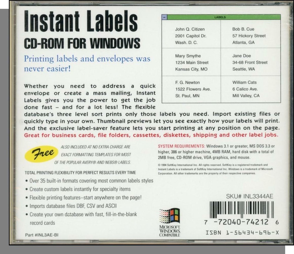 Instant Labels (1994) - New CD-ROM for Windows!