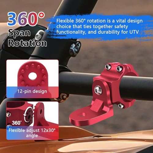 UTV Whip Light Mounting Bracket 1.5"- 2" CNC Aluminum Light Bar Mounting Red