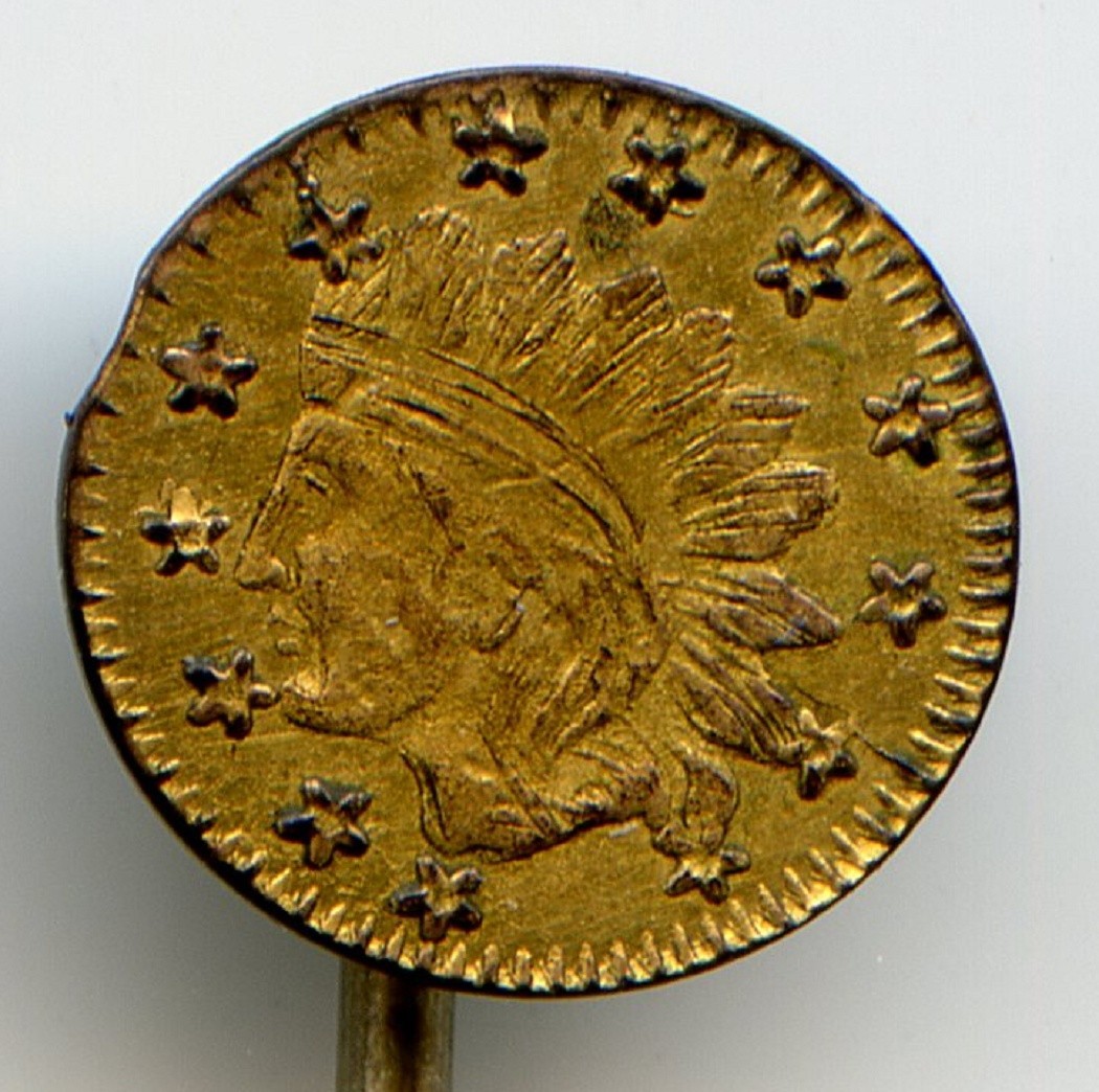 ERROR Clip! 1861/5 California Fractional Gold 1/4 / Indian Hd / Stickpin