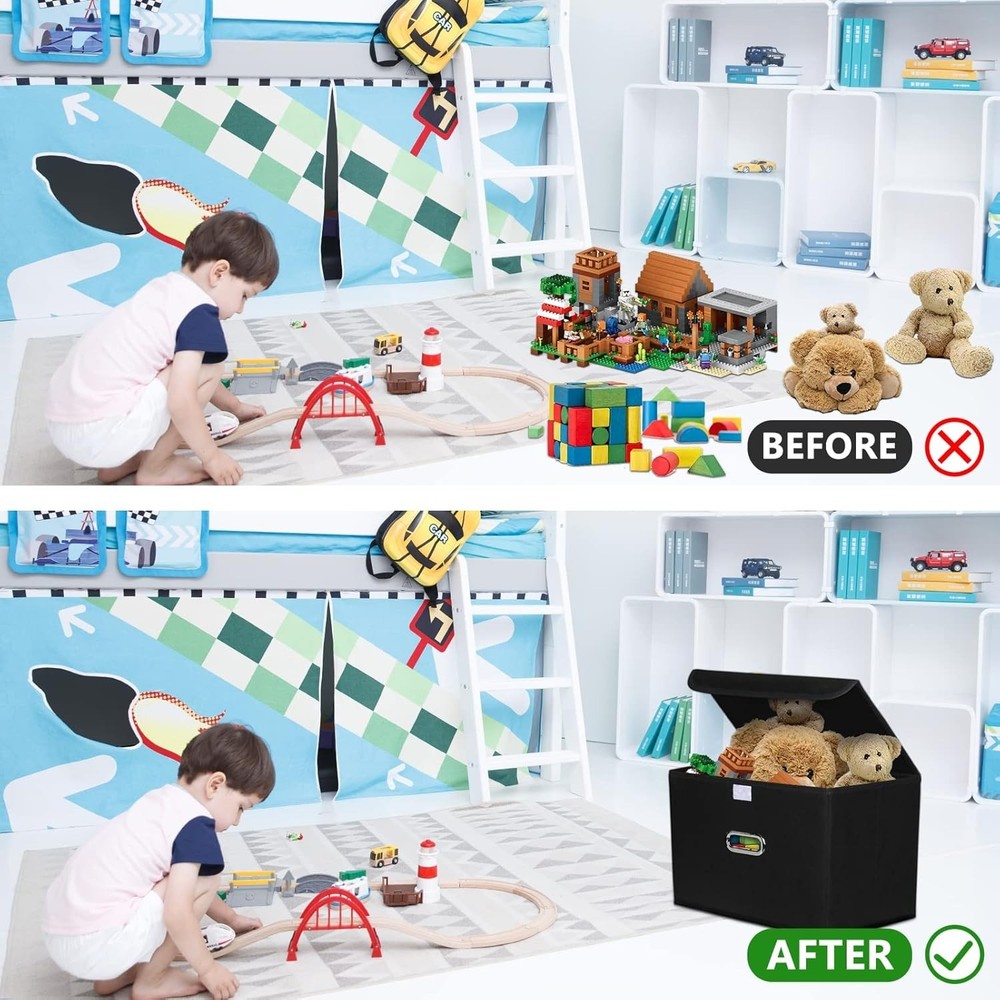 Fabric Storage Cube Bins Foldable Organizer Container Collapsible (Black, 3 Pcs)