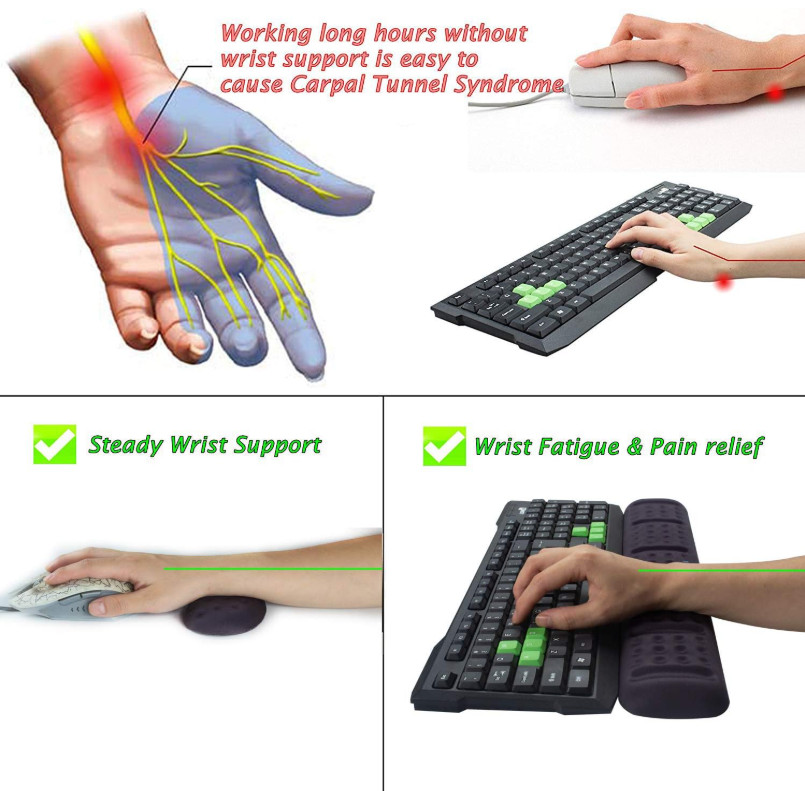 Ergonomic Keyboard & Mouse Wrist Rest Set, Memory Foam