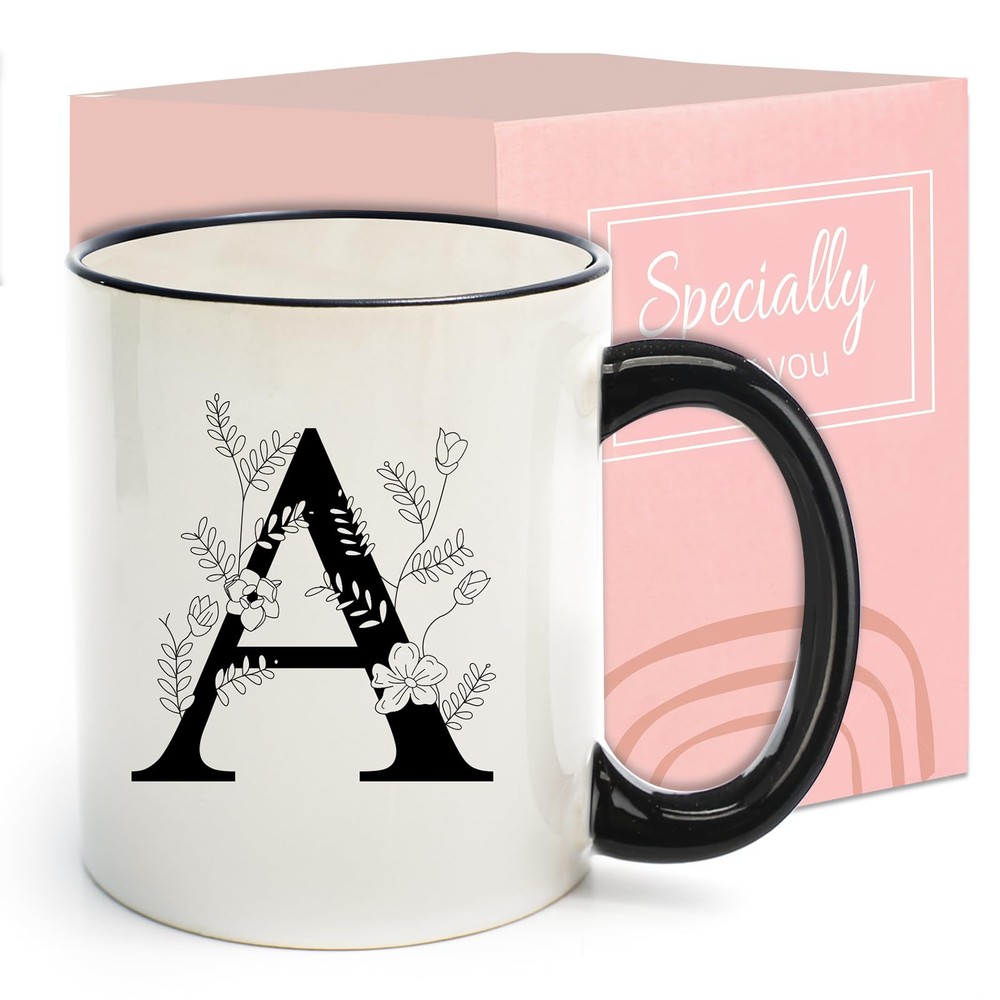Monogram Ceramic Coffee Mugs, 11 oz Initial Drinking 11 Ounces, ceramic-cup-a