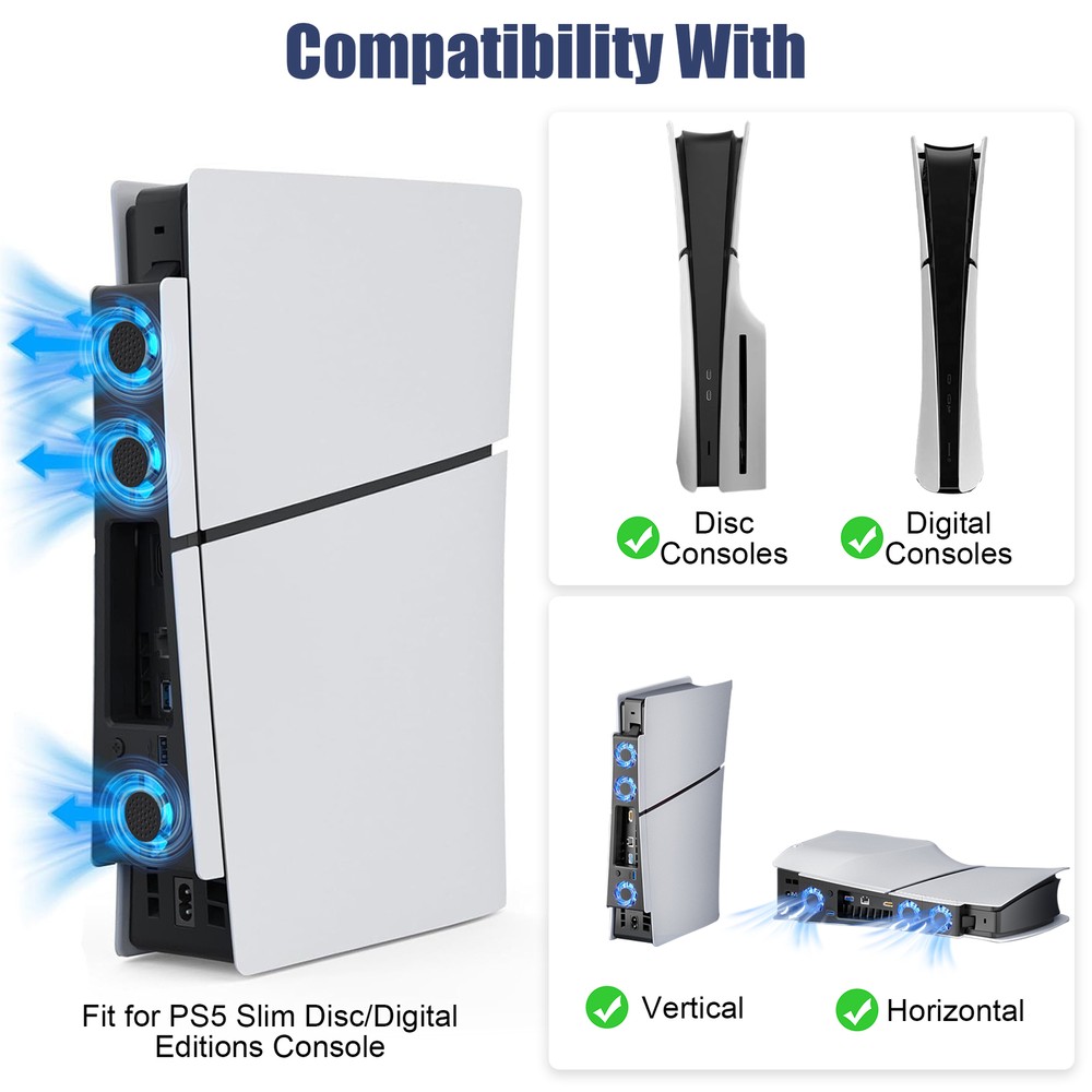 2Pack External Cooling Fan For PS5 Slim Disc/Digital Console Cooler LED USB 3.0