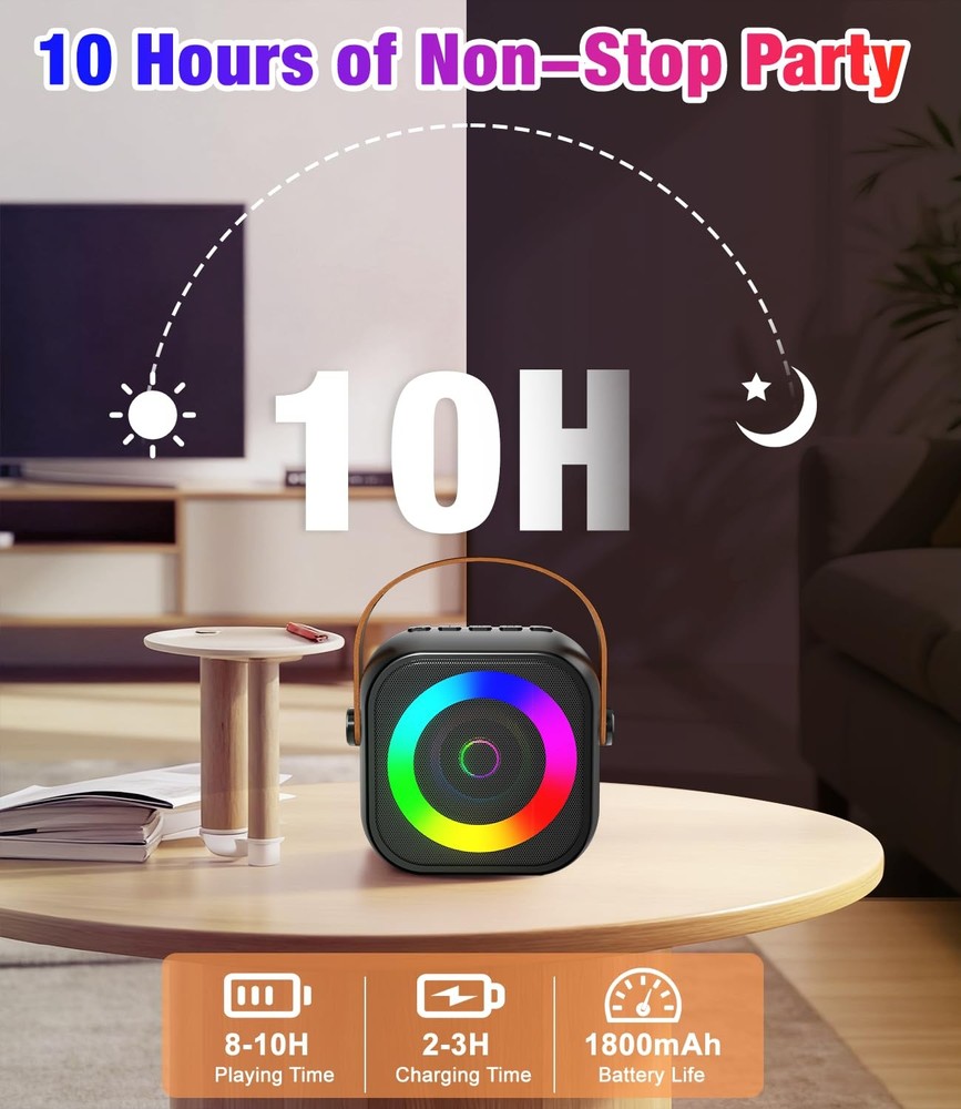 Mini Karaoke Machine, Portable Bluetooth Speaker with 2 Wireless Microphones ...