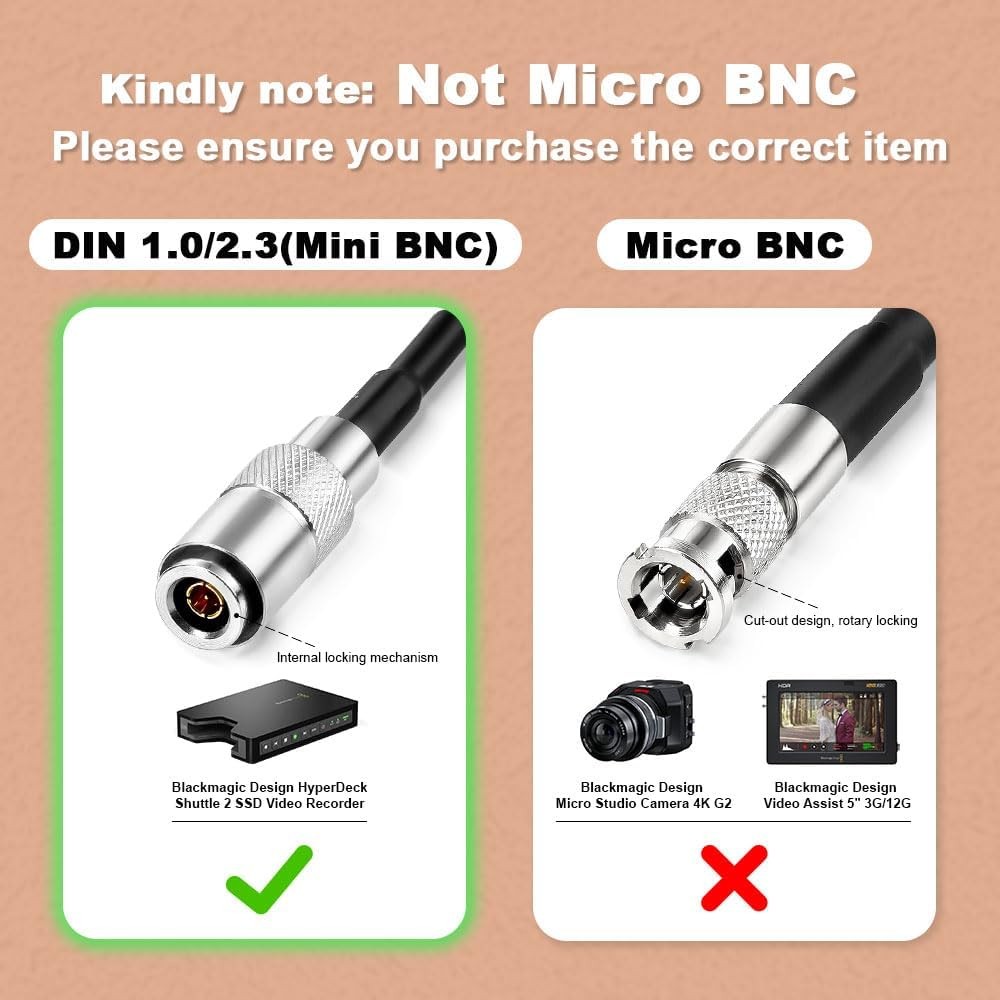 1m Coaxial Cable BNC Mini BNC DIN 1.0/2.3 for Blackmagic HyperDeck Shuttle Braid