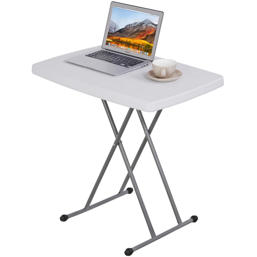 Heavy Duty 2.5ft Plastic Folding Table Adjustable Height Indoor Outdoor White