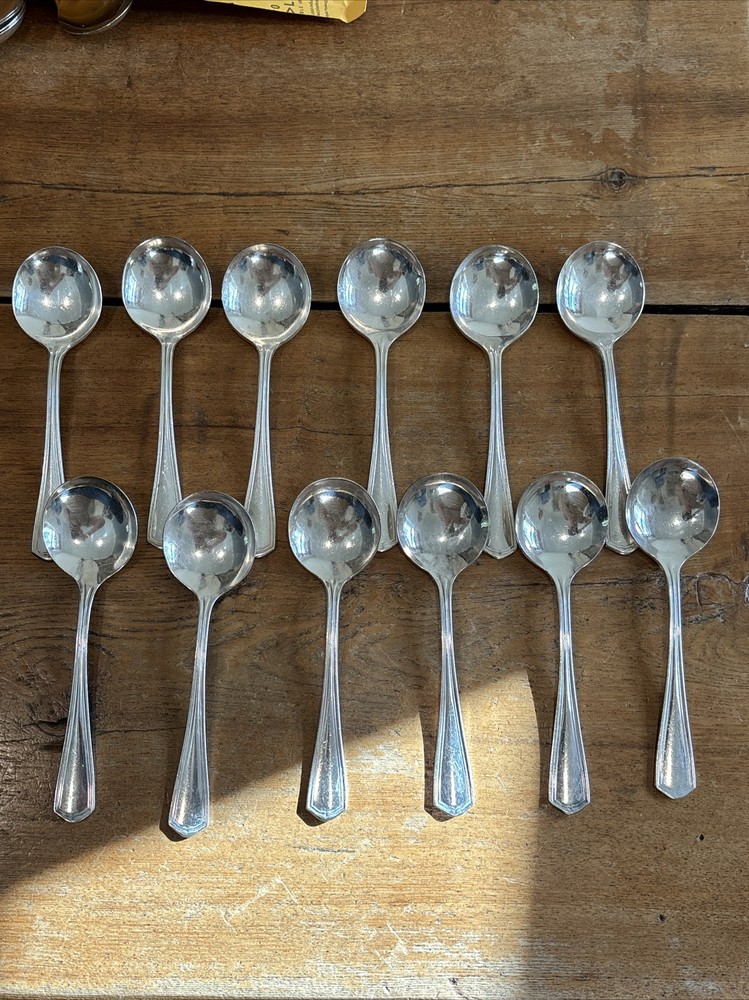12 ONEIDA HOTEL PLATE SOUP SPOONS  5 3/4" USED