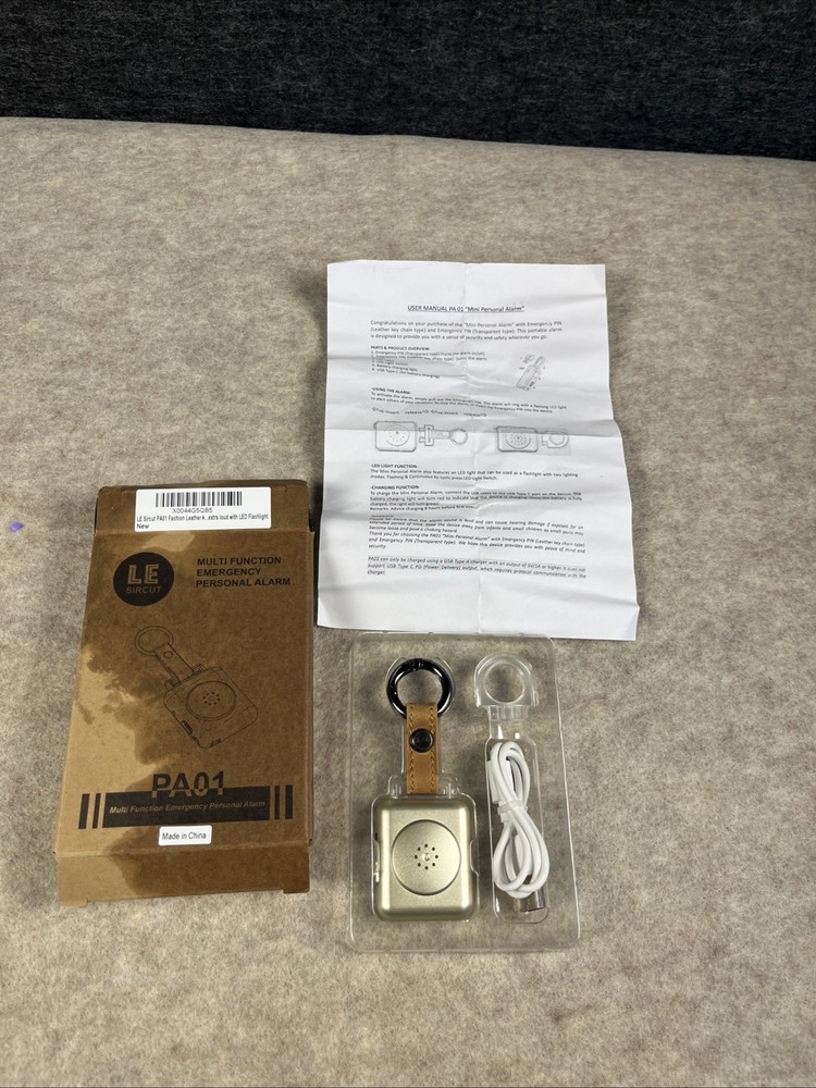 LE Sircut PA01 Multi Function Emergency Personal Alarm Key Chain, Leather