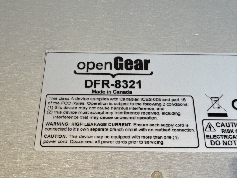 Cobalt OpenGear DFR-8321 Frame w/ Modules – Broadcast Rackmount, Power Cable