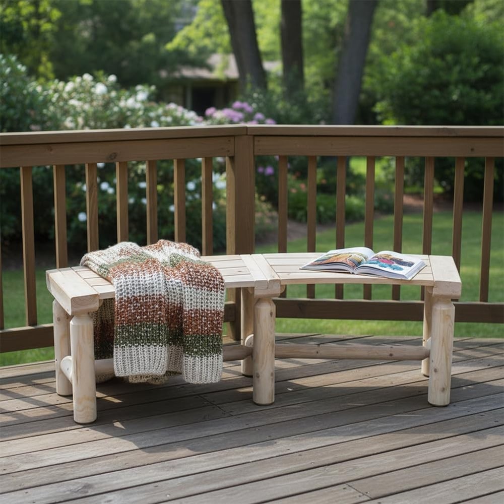 Kdgarden Curved Fire Pit Bench - Solid Wood Backless 1 Pack, Patio