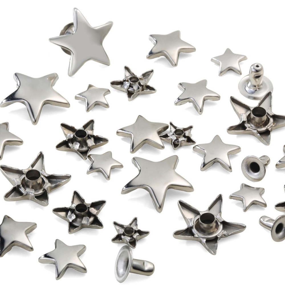200 Sets Leather Rivets Kit Mixed Sizes Star Studs Silver Crafting Tool