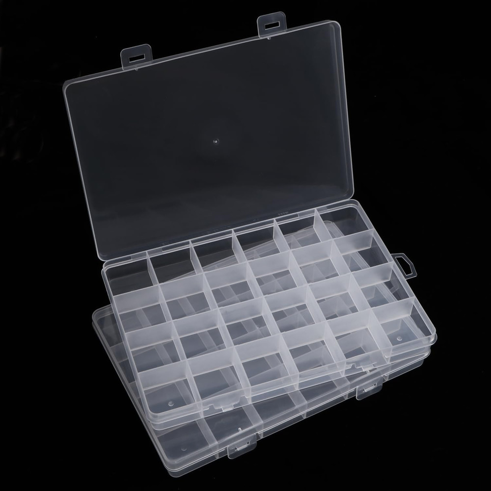 2 Pack 24 Grids Clear Plastic Organizer Box Fixed Compartment Storage Contain...