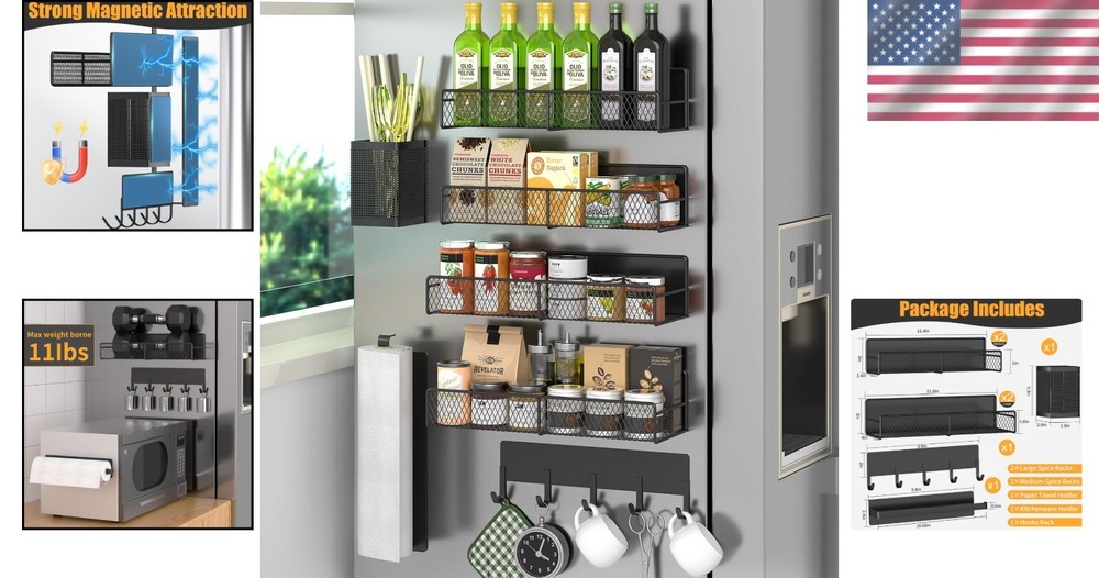 Elegant 7-Pack Magnetic Spice Rack Set - Rust Resistant and Wall-Mounted
