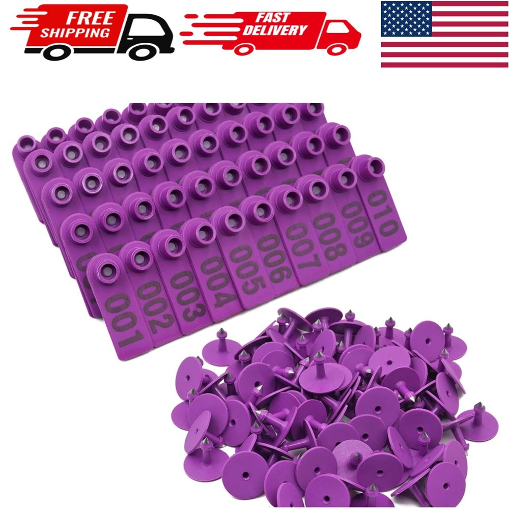 Versatile 100 Count Purple Ear Tags for Cattle, Sheep & Hogs - Easy Installation