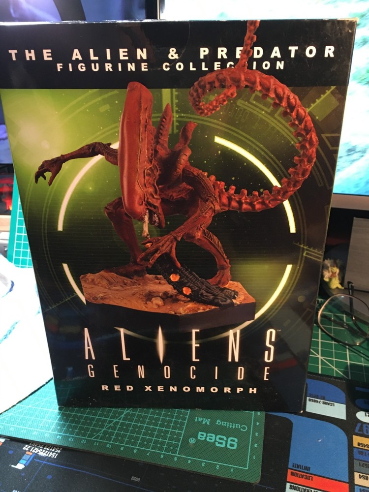 Eaglemoss Aliens #15, "Red Xenomorph" opened, displayed, box, leaflet