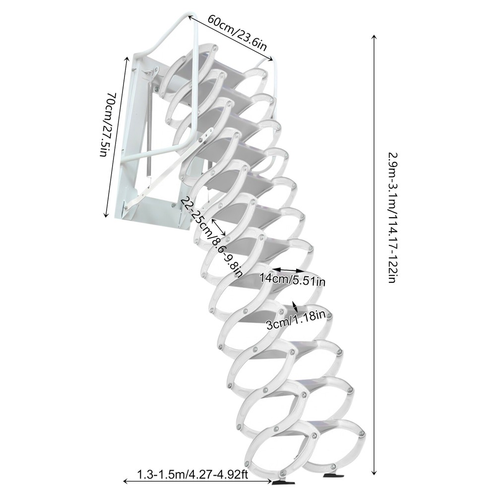 12-Step Folding Ladder Wall-mounted Telescoping Loft Ladder Folding Stairs