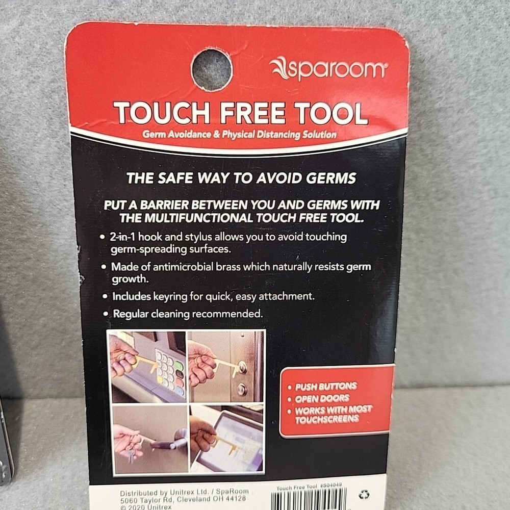 2 Touch Free Tool spa room key Chain (brass) Push Buttons Germ Avoidance New